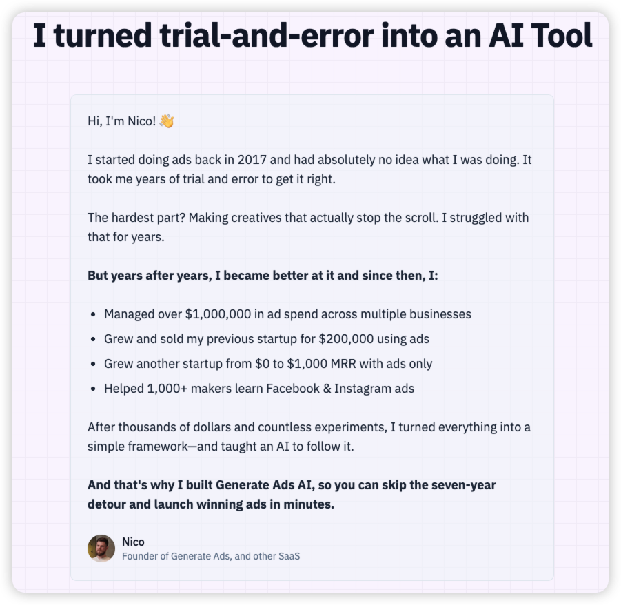 GenerateAds.ai Founder Story