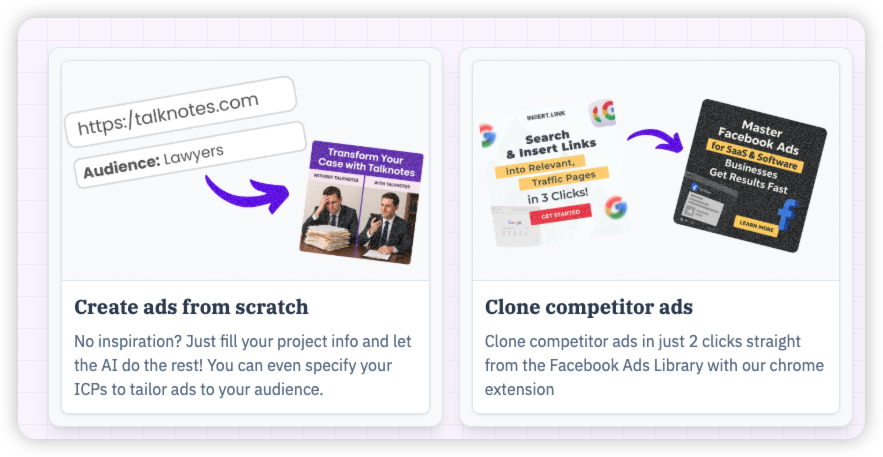 GenerateAds.ai Two Creation Methods