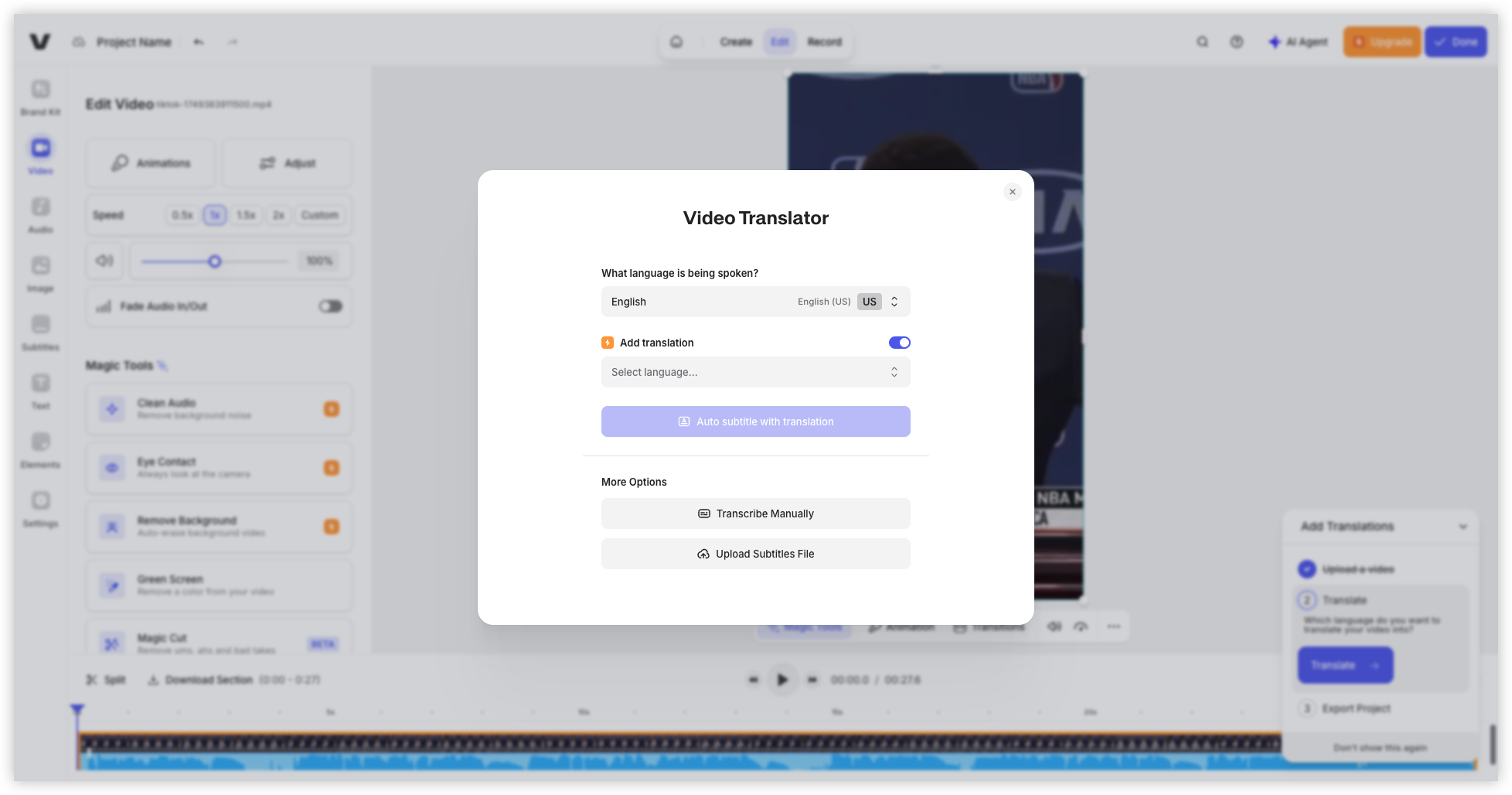 VEED.io Language Settings Interface