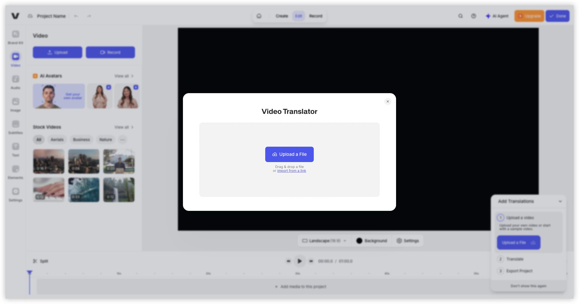 VEED.io Video Translation Upload Interface