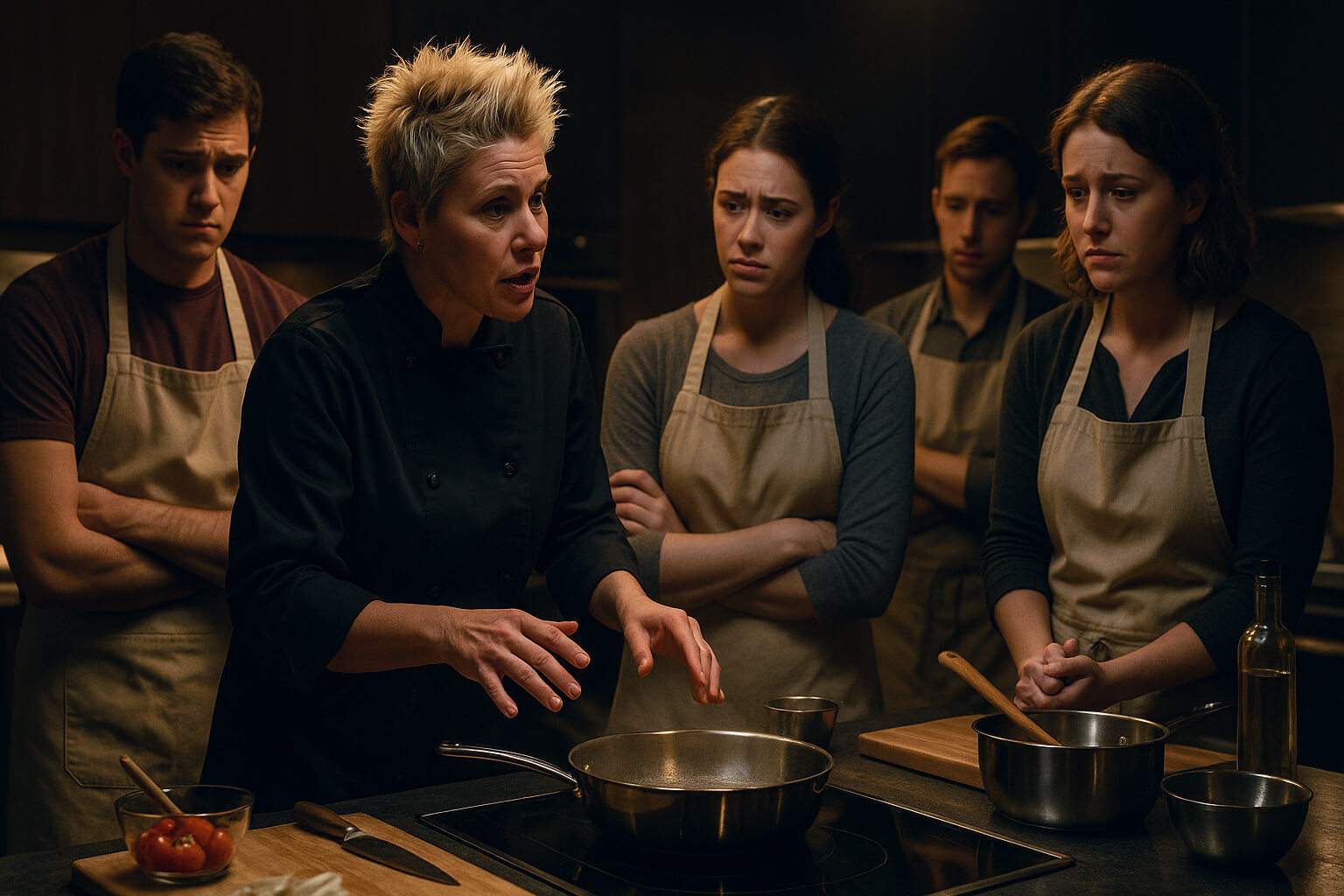 Anne Burrell entrenando estudiantes en Worst Cooks in America