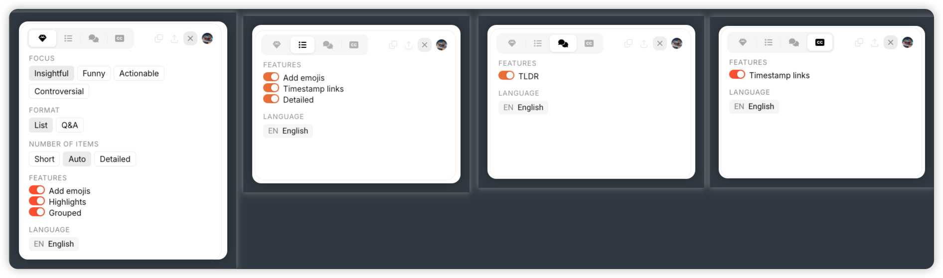 Eightify Personalized Settings Interface