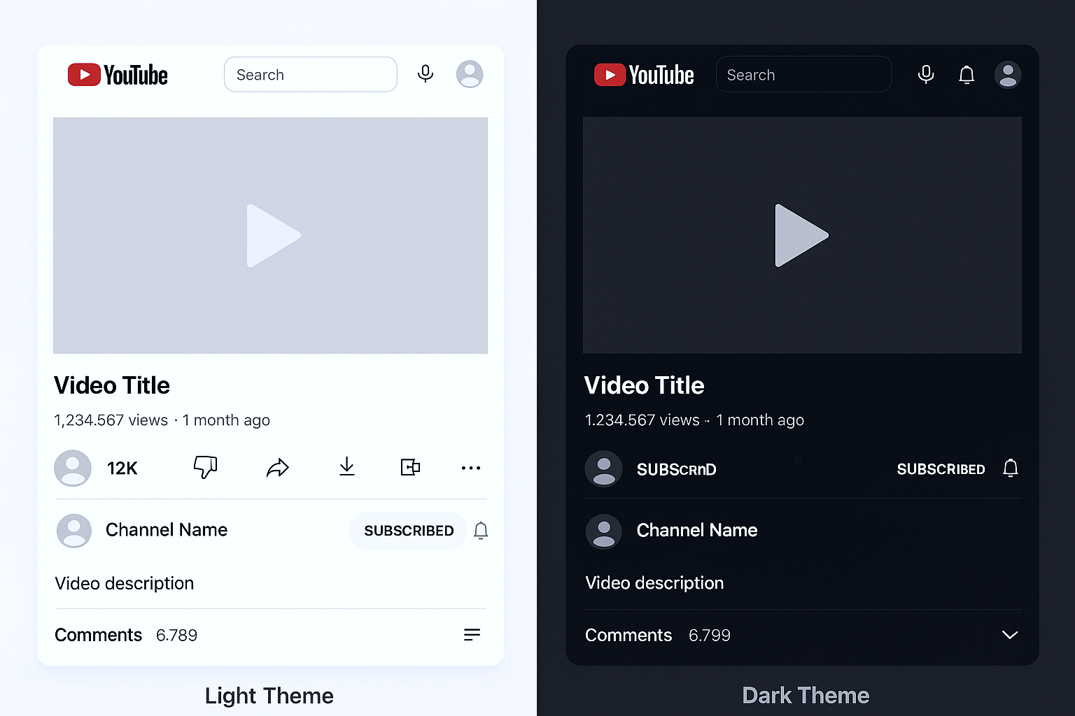 YouTube dark theme vs light theme comparison screenshot showing eye comfort differences