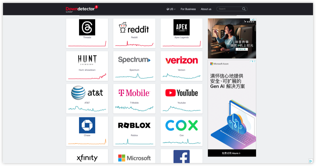 DownDetector website status monitoring interface
