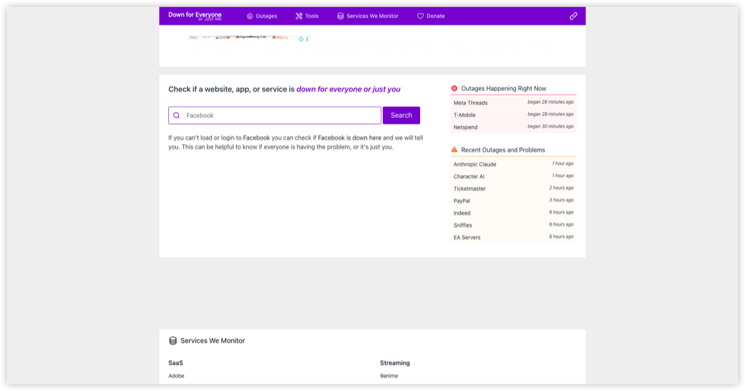 DownForEveryoneOrJustMe simple checker interface