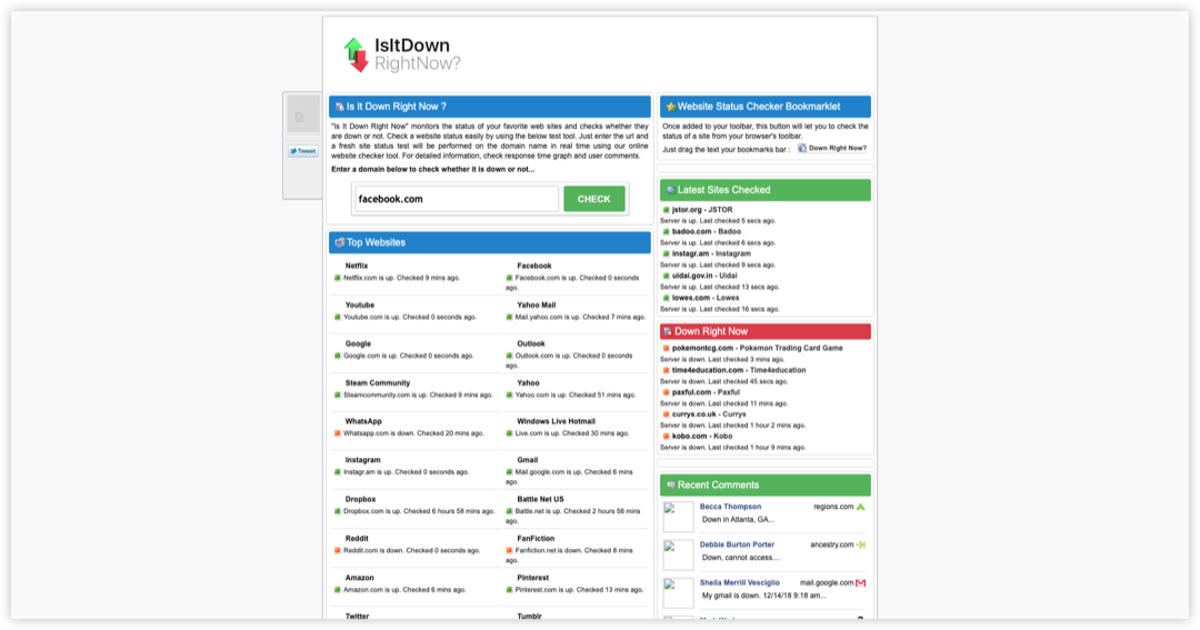 IsItDownRightNow website status checker tool