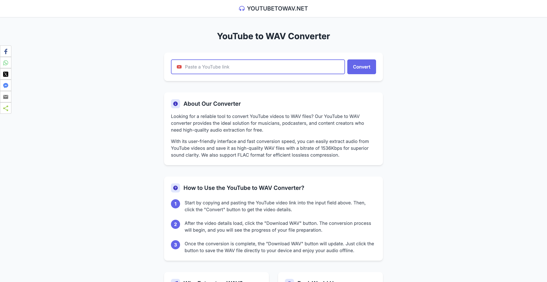 Actual screenshot of YoutubeTowav.net website interface